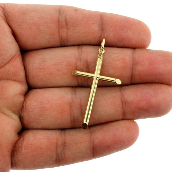 Real 10K Yellow Gold Plain Tube Cross Pendant